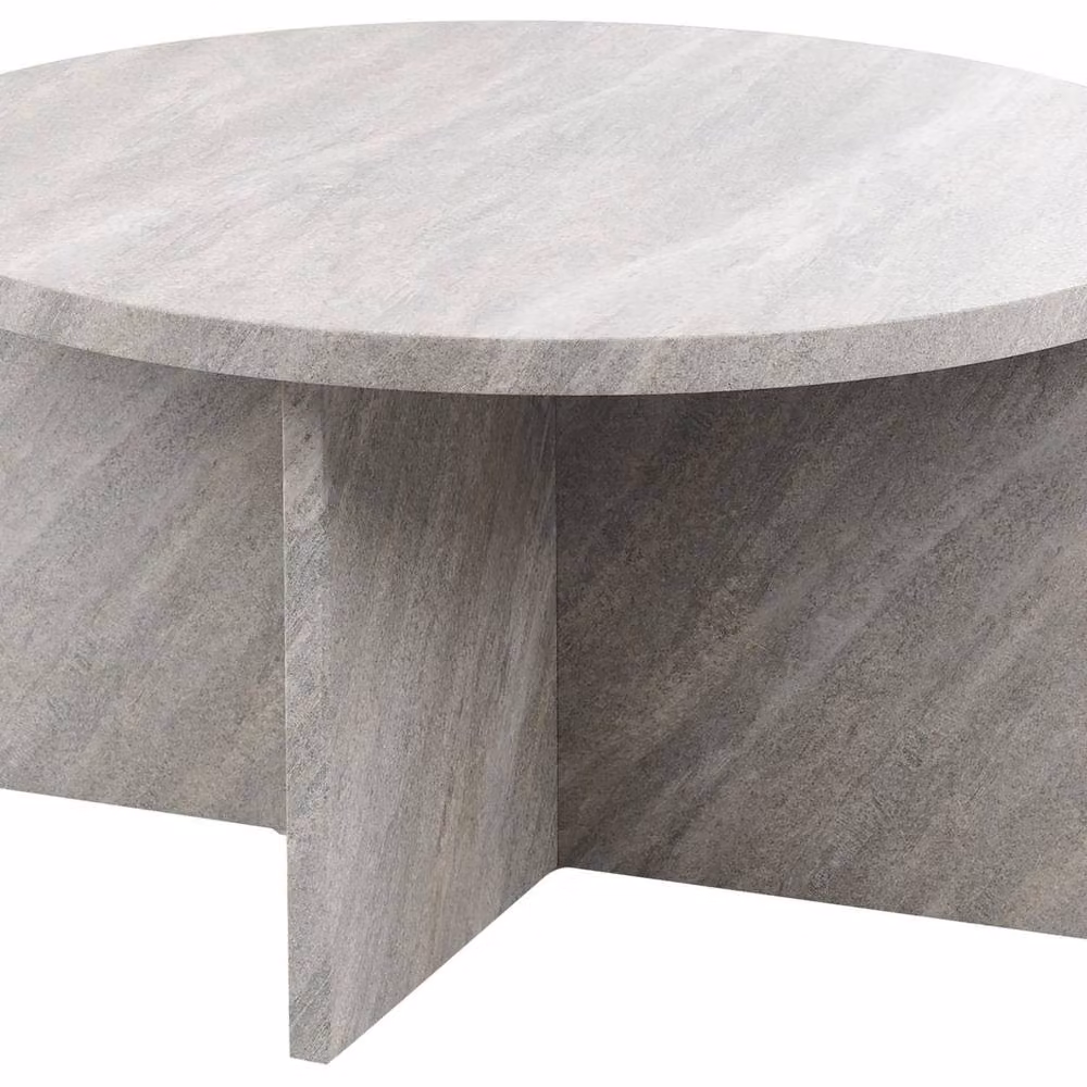 Wyld and Coco Grey Round Stone-Veneer MDF Coffee Table W: 80 cm, D: 80 cm, H: 42 cm – 2