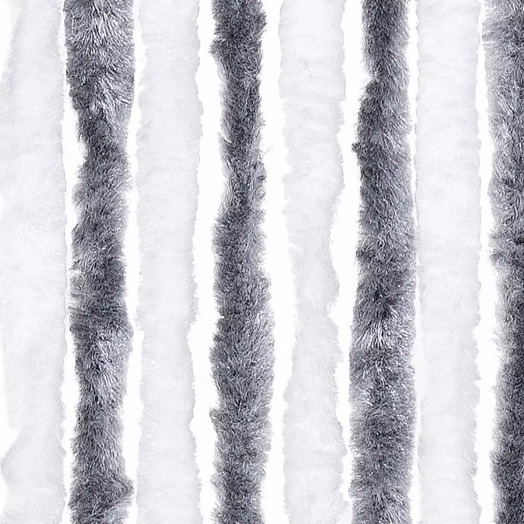 Berkfield Home Grey and White Striped Chenille Fly Curtain, Thermal Insulating and Opaque, W: 100 cm, H: 200 cm – 3