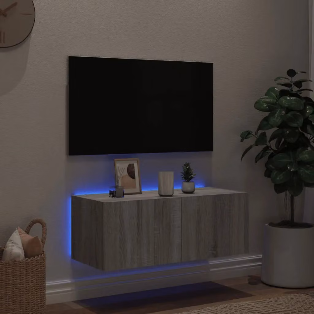Berkfield Home Modern Wall-Mounted TV Cabinet with Integrated LED Lights in Grey Sonoma, W: 80 cm, D: 35 cm, H: 31 cm – 2