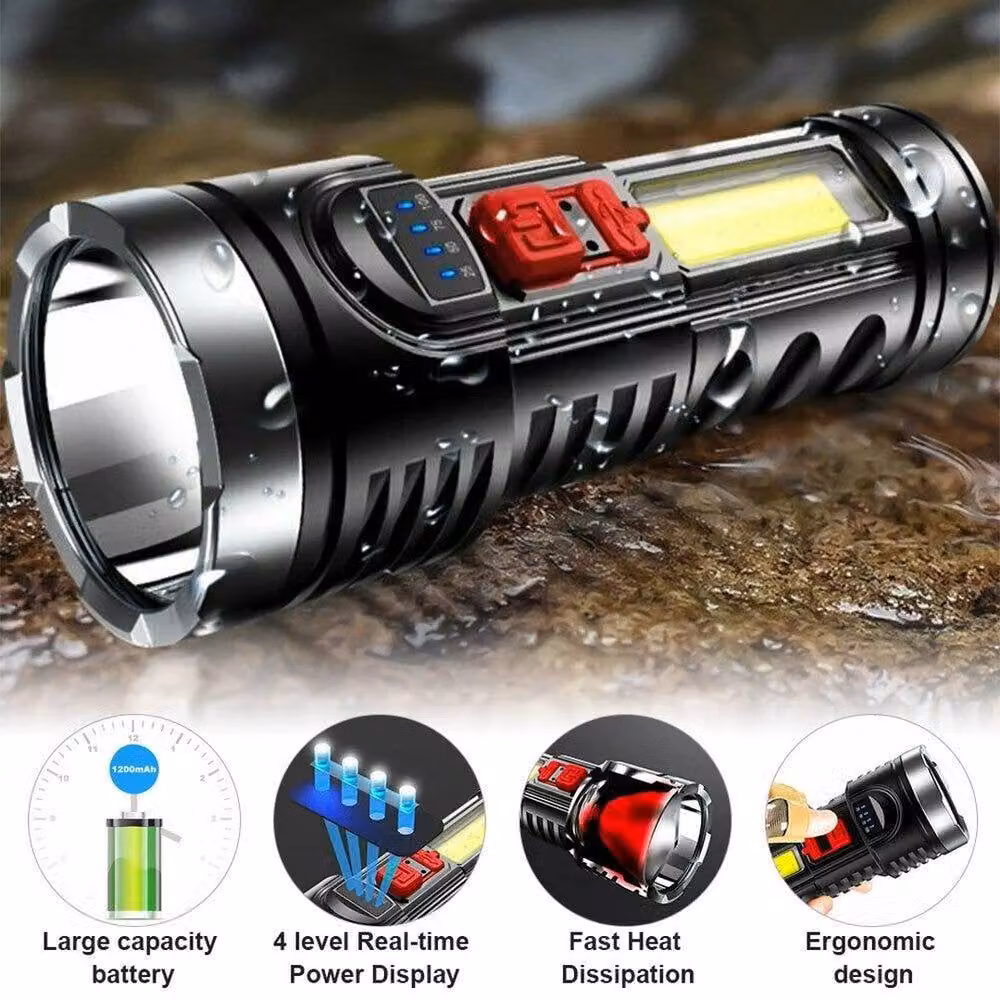 NESTLUNE Super Bright LED Flashlight Torch with USB Charging in Black – 3