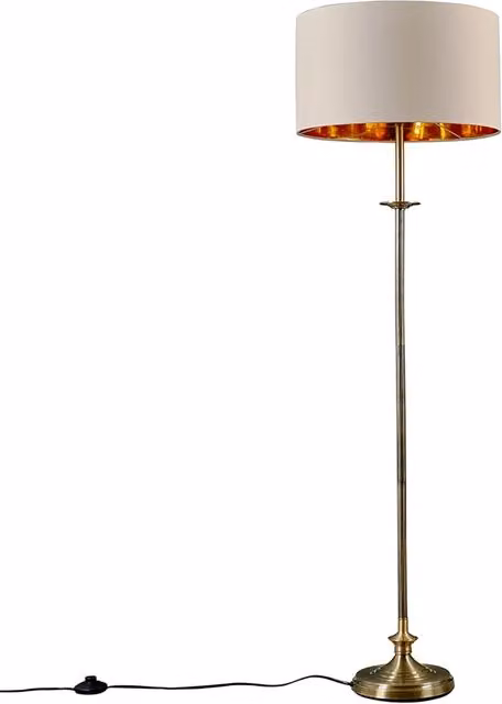 ValueLights Antique Brass Sconce Floor Lamp with Beige Gold Drum Shade