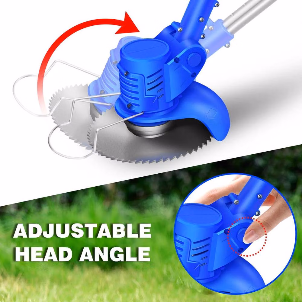 EONLION Cordless Electric Grass Trimmer in Blue with 21V Rechargeable Battery and Spare Battery – 3