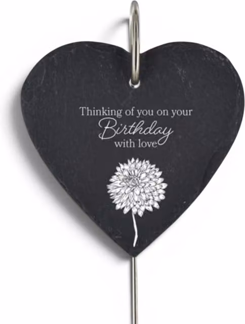 Vivid Squid Thinking Of You On Your Birthday With Love Graveside Stake in Black Stone