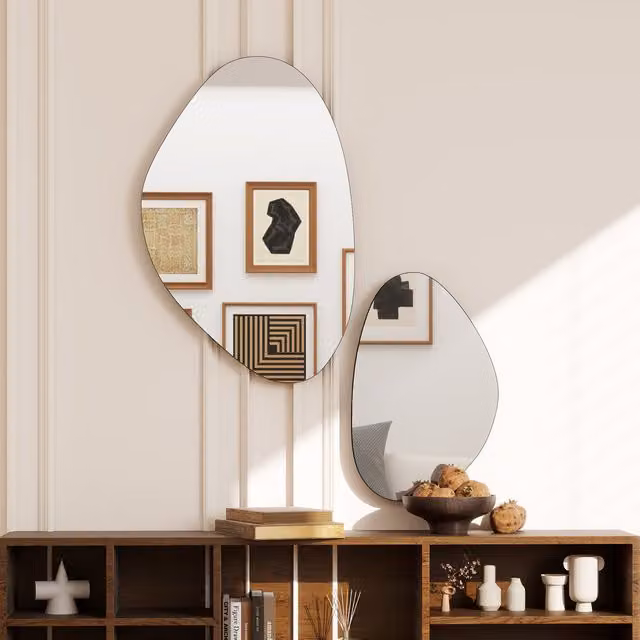 HOMCOM Set of 2 Modern Pebble-Shaped Decorative Wall Mirrors in Black