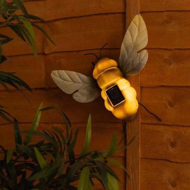 ValueLights Solar Powered Bumble Bee Outdoor Garden Fence Wall Light in Yellow and Black