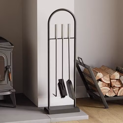 Fire Vida 4 Piece Arc Fireplace Companion Set in Black and Silver, H: 71.0 cm, W: 23.0 cm, D: 18.0 cm – 2