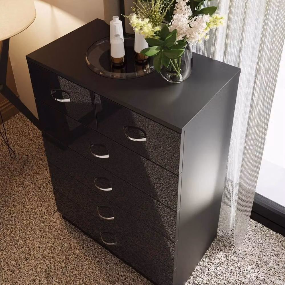 Havendro Black High Gloss 6 Drawer Tall Chest of Drawers with Matt Frame – 4