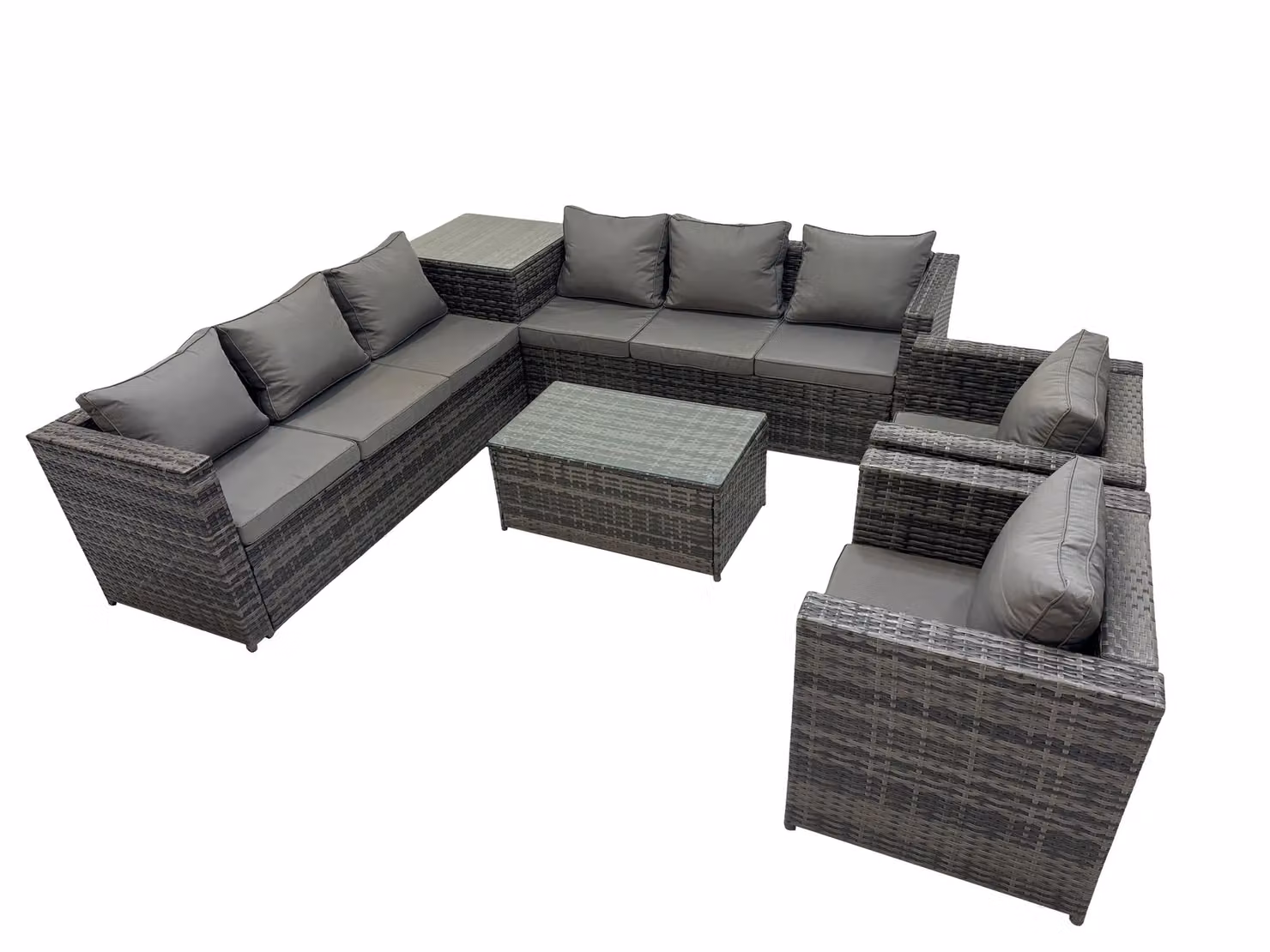 Fimous 8 Seater Rattan Garden Furniture Set in Dark Grey with 2 Coffee Tables and Upholstered Cushions – 2