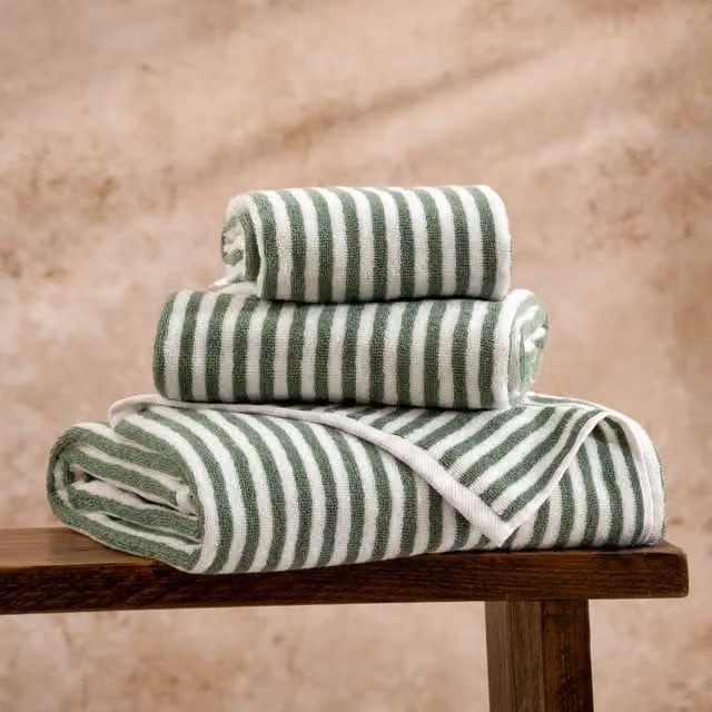 Yard Hebden Striped Fluffy Cotton Towel in Green and White
