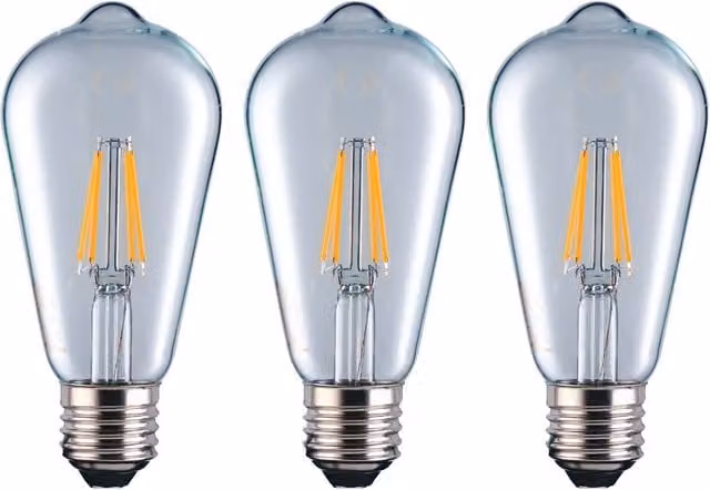 Eurolec ST64 Squirrel Cage E27 LED Straight Filament Dimmable Warm White Vintage Light Bulbs, Pack of 3, Transparent