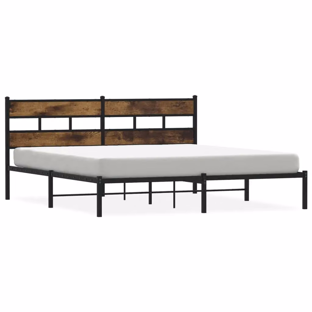 Berkfield Home Metal Bed Frame in Smoked Oak Brown, W/D/H: 180 x 200 cm – 2