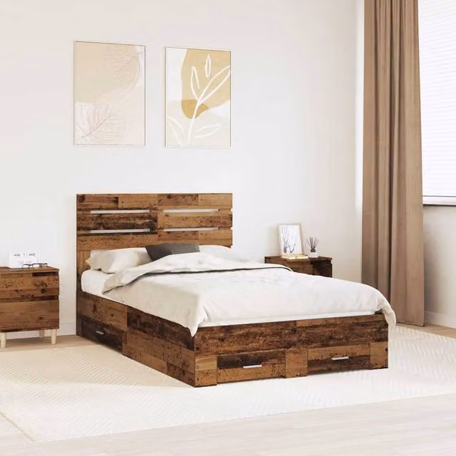 Berkfield Home Modern Bed Frame with Headboard and Drawers in Brown Engineered Wood – 1