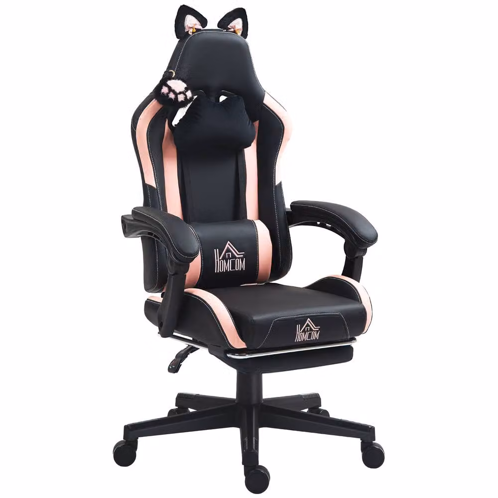 Rolipo Cat Ear and Paw Reclining Gaming Office Chair in Black with Footrest and Headrest – 2