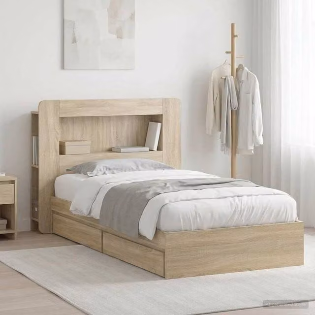 Berkfield Home Modern Bed Frame with Storage Drawers in Sonoma Oak Brown, W/D/H: 75 x 190 cm – 1