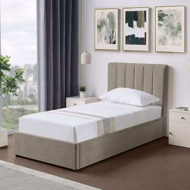 Artemis Home Evelynne Upholstered Single Ottoman Bed Frame with Storage, W/D/H: 90 x 190 cm, Beige/Brown