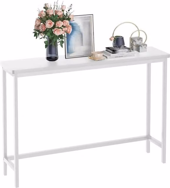 FORGEVIO Slim White Console Table for Hallways, W/D/H: 100 x 24 x 75 cm