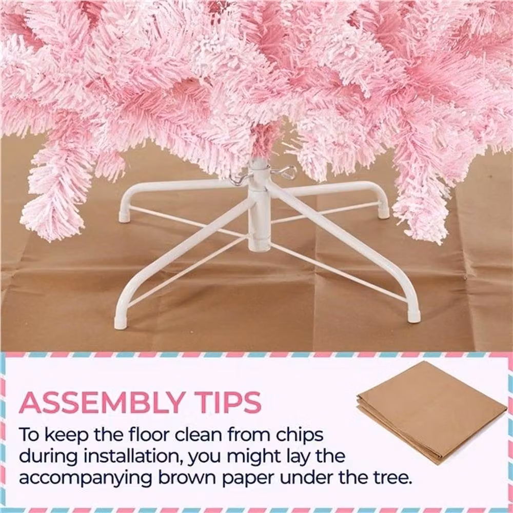 EONLION 7.5ft Flocked Artificial Christmas Fir Tree in Pink and White with Foldable Stand – 2