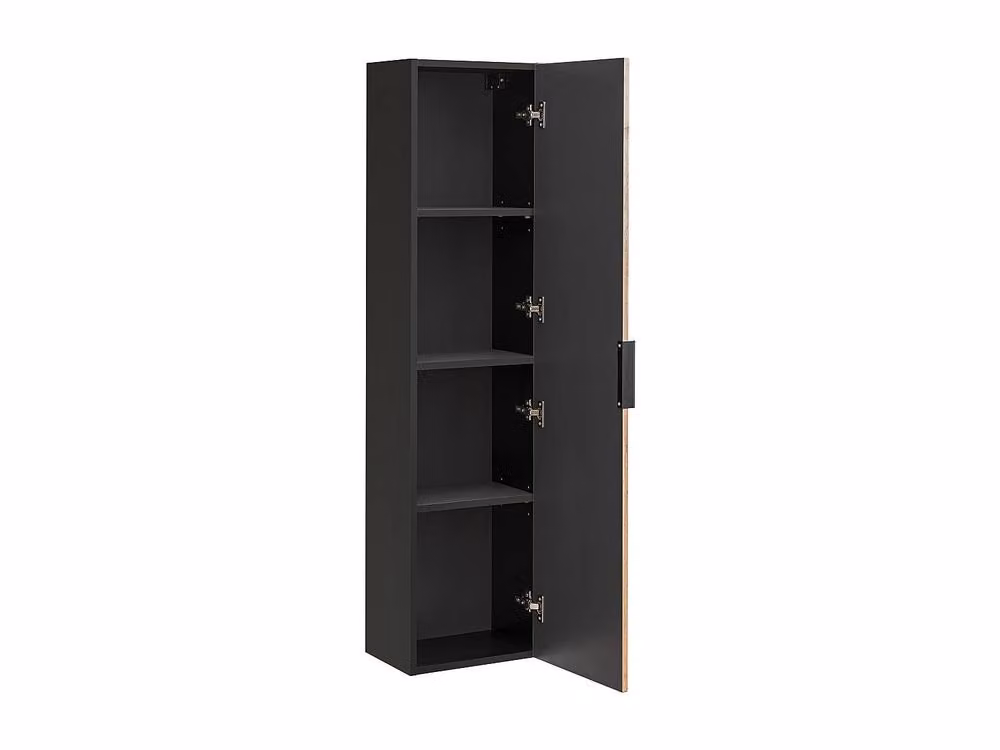 Vente-unique Ribbed Bathroom Cabinet with Inset Ceramic Basin and Tall Cabinet in Black – 3