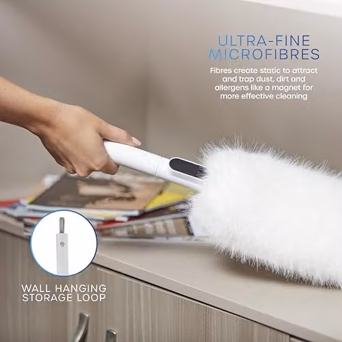 Swan 2-in-1 Microfibre Duster with Refillable Head in White – 3