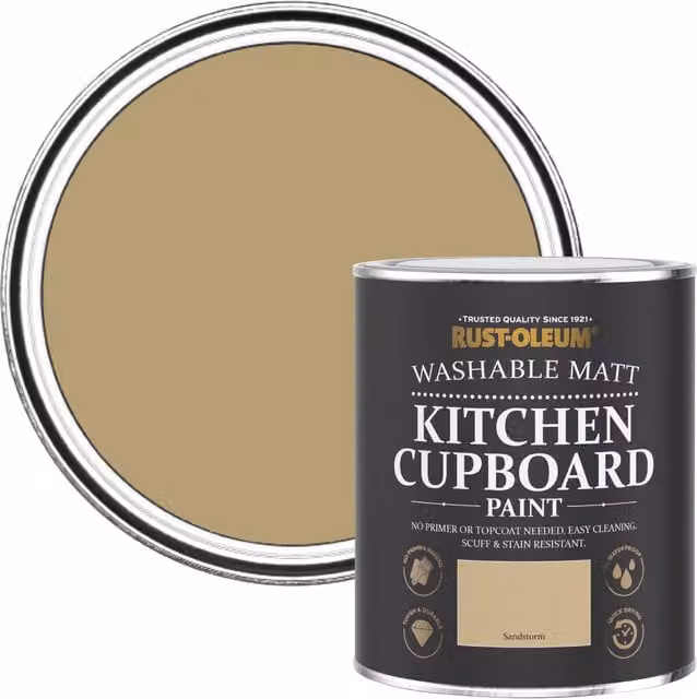 Rust-Oleum Sandstorm Yellow Kitchen Cupboard Paint in a Matt Water-Based Finish, 750ml