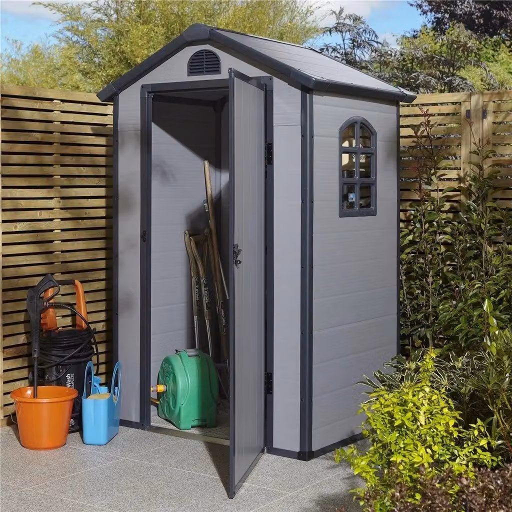 Cheshire Single Door Apex Plastic Shed in Light Grey with Window and Roof Vent – 2