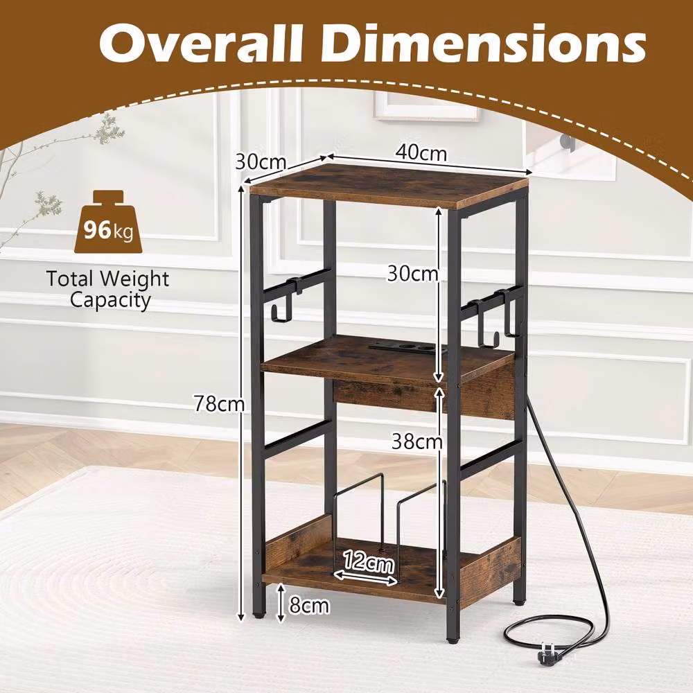 Gymax 3-tier Turntable Stand Vinyl Storage Table with Charging Station in Brown – 2