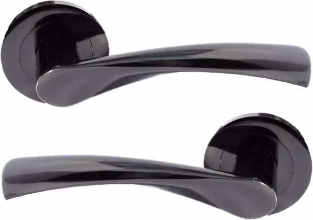 Betley Butterfly Astrid Door Handles Latch Twist Lever on Rose in Black Nickel and Black