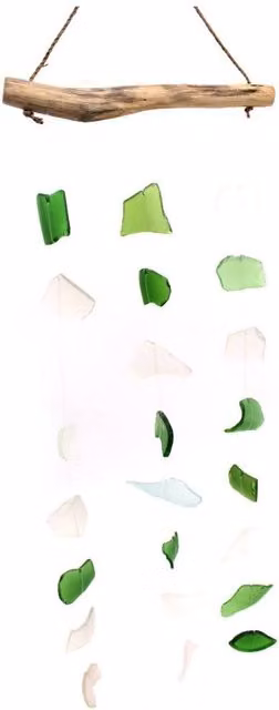 KDMD Three Drop Hanging Glass Ornament in Green and White with Geometric Design