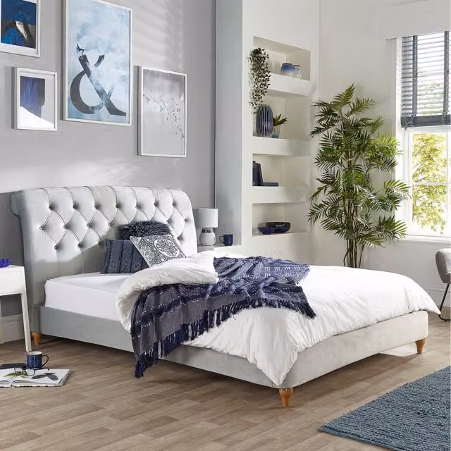 Aspire Grey Velvet Upholstered King Size Bed Frame 180 x 200 cm