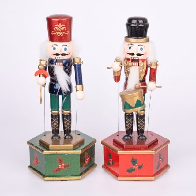 Shatchi Musical Wooden Nutcracker Soldier Christmas Decoration, Multicolour, Height: 30 cm