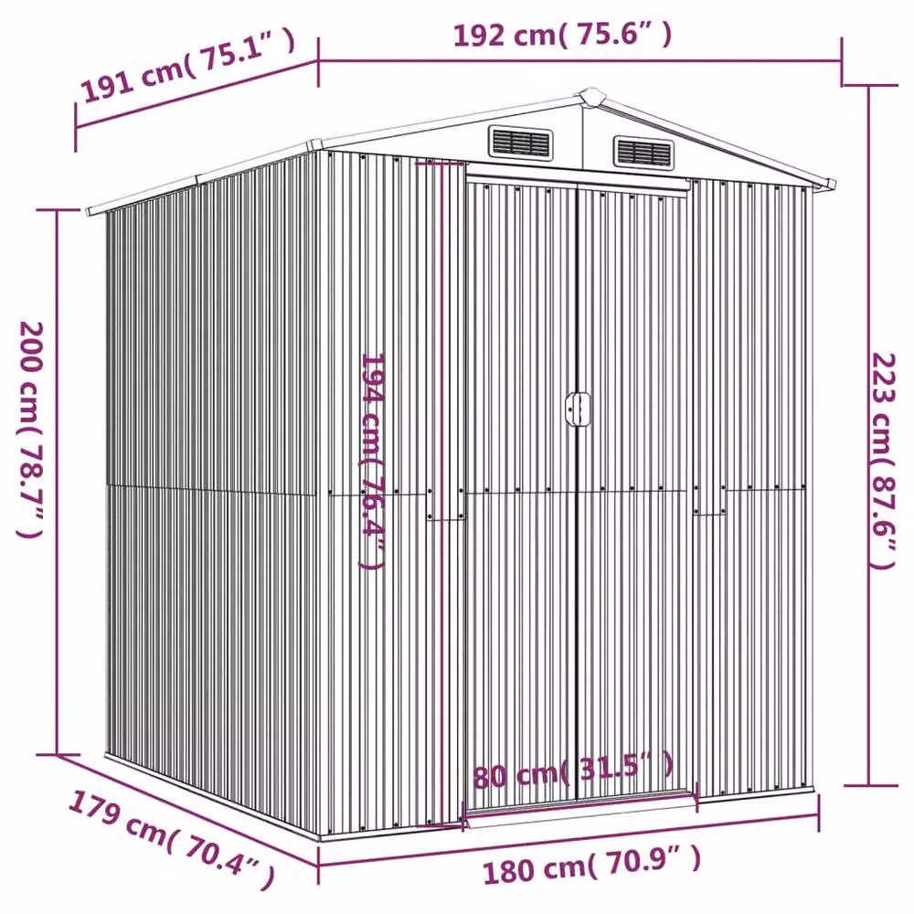 Berkfield Home Garden Shed in Dark Brown Galvanised Steel, W/D/H: 192 x 191 x 223 cm – 4