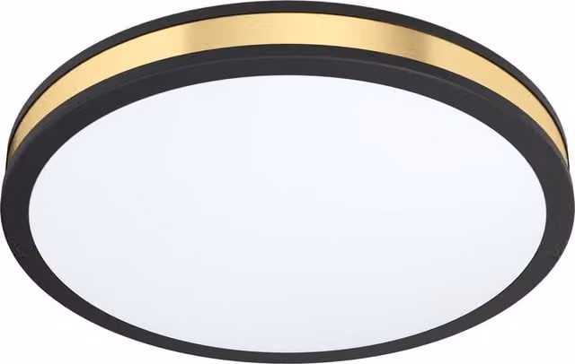 Loops Modern LED Ceiling Light in Black and Gold/Brass with White Shade, 24W