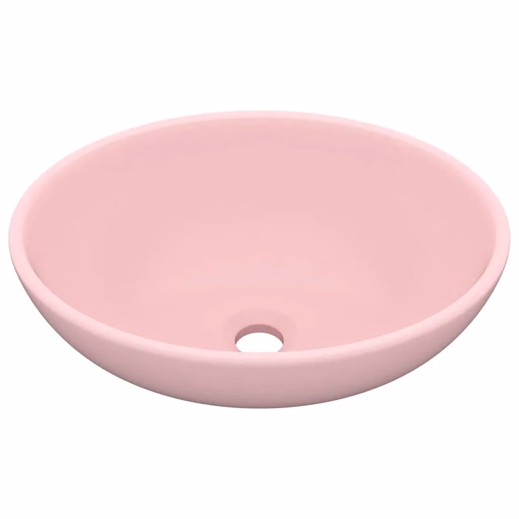 Berkfield Home Luxury Oval Ceramic Countertop Basin in Matt Pink, W: 40 cm, D: 33 cm, H: 13.5 cm – 2