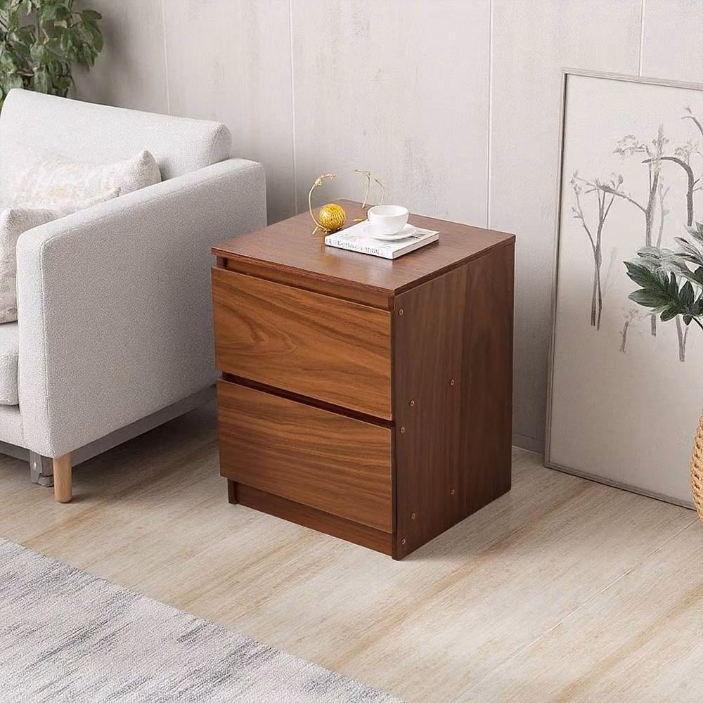 FLAVORA Walnut 2 Drawer Nightstand in Brown – 4