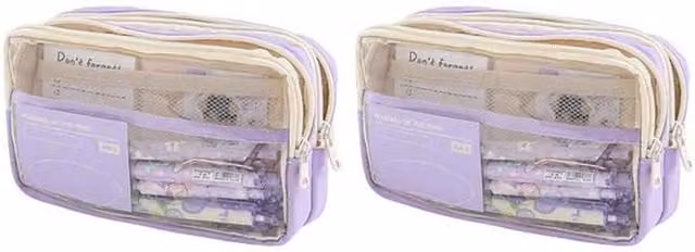 Jaoyeh Trading Ltd 2-Piece Large Capacity Three-Layer Transparent Pencil Case in Purple