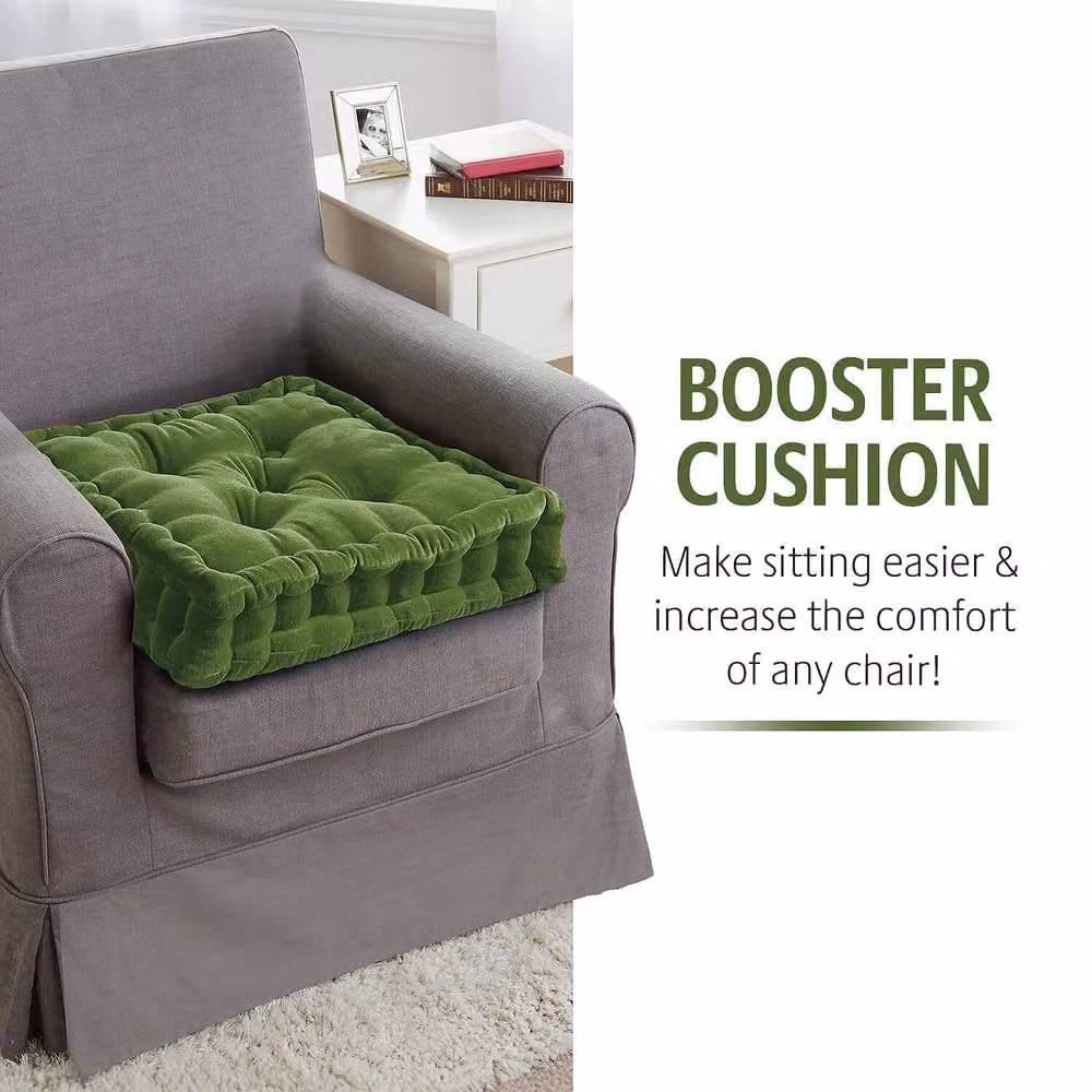 Coopers of Stortford Green Velour Armchair Booster Cushion, W: 50 cm, D: 50 cm, H: 10 cm – 2