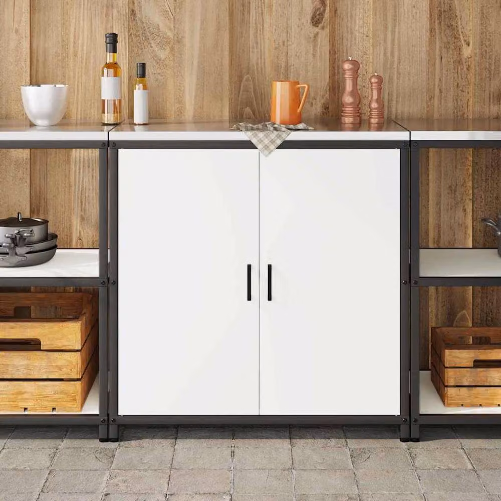 Berkfield Home White Steel Kitchen Storage Cabinet with Internal Shelves and Hinged Doors – 2