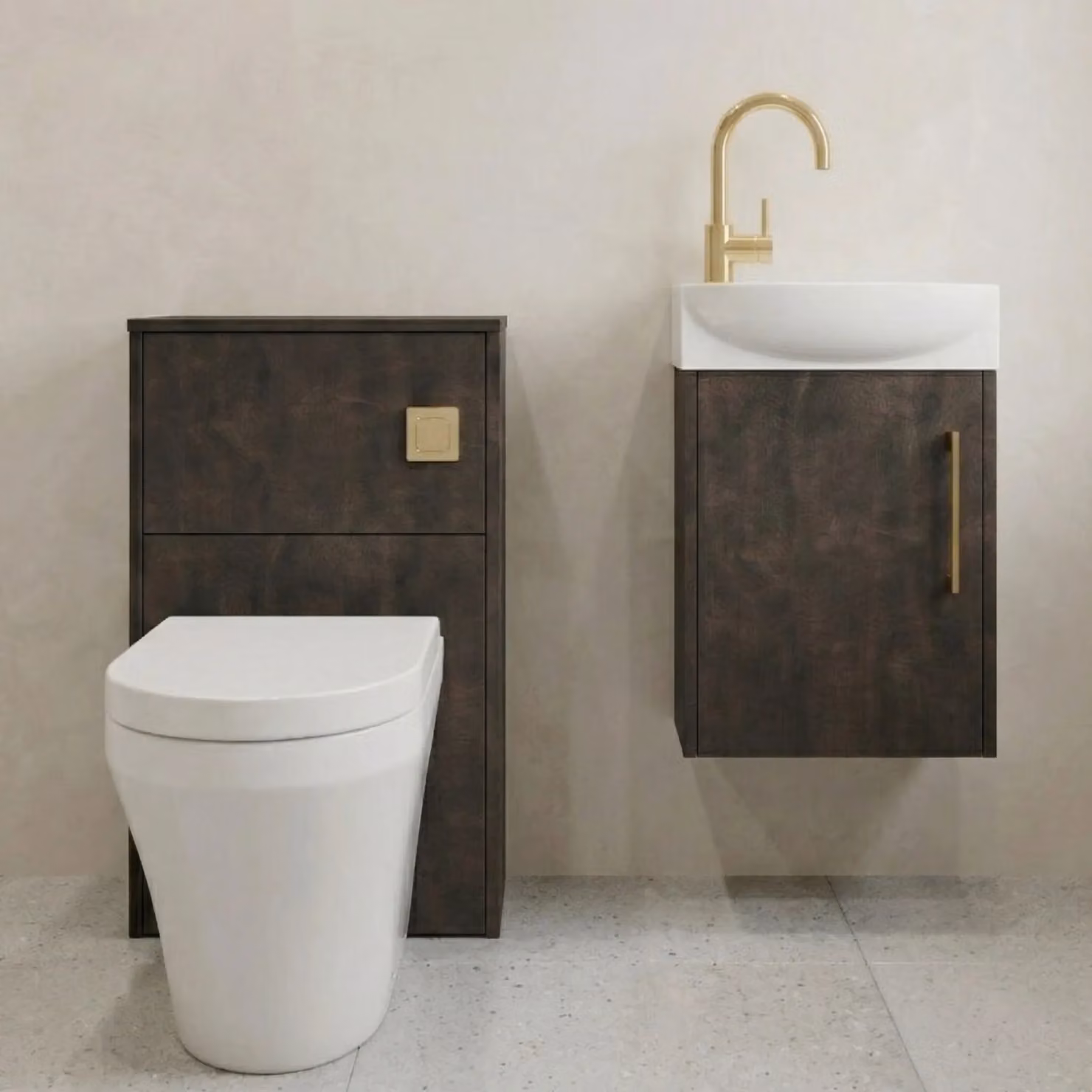 Balterley Grey Cloakroom Suite with Right Hand Vanity, WC, Toilet and Tap Set in Slate Brass, Width: 44 cm – 5