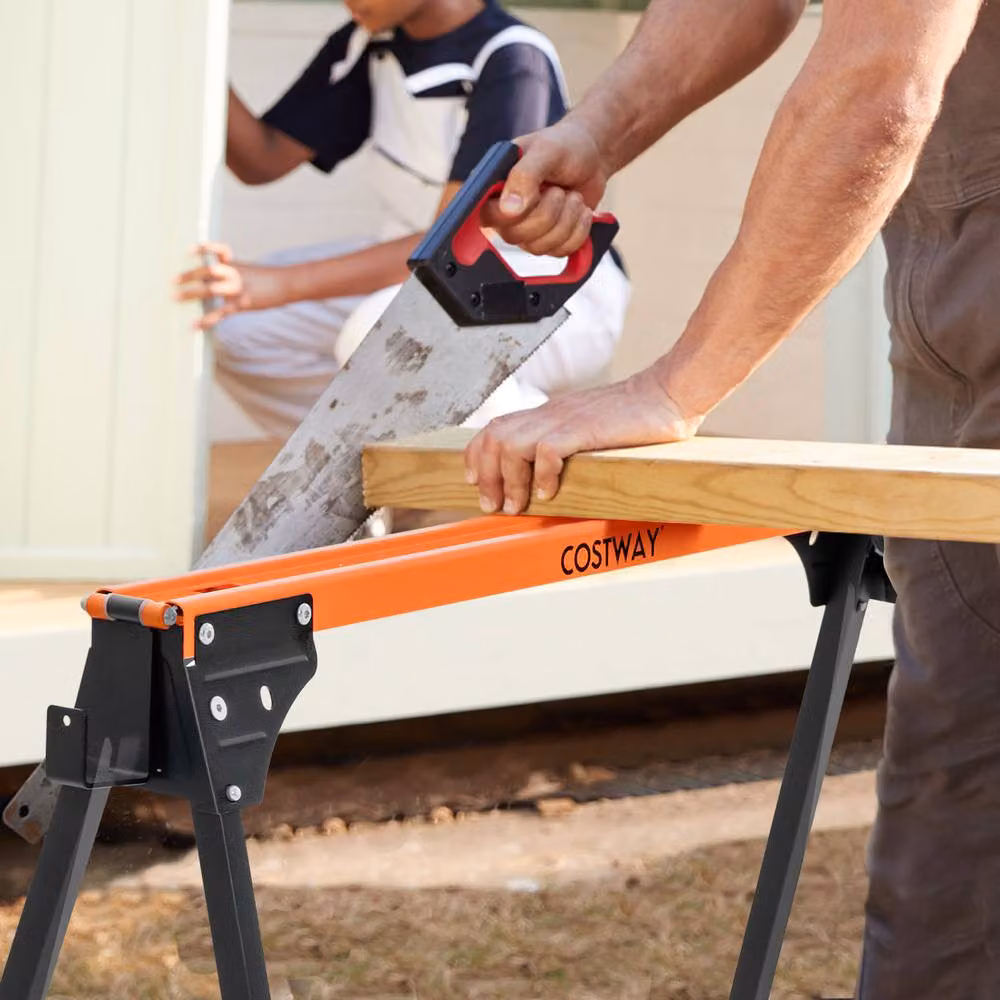 Costway 2 Pack Folding Metal Saw Horses in Orange – 2