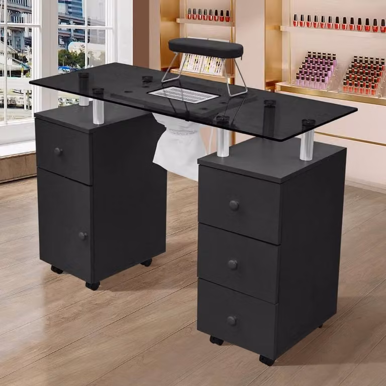 KORVIXA Manicure Table and Makeup Dressing Station in Black, W/D/H: 100 x 100 x 100 cm