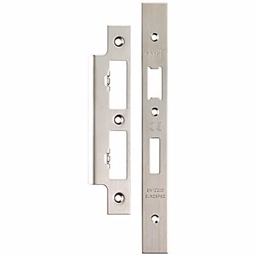 Loops Forend Strike and Fixing Pack for DIN Euro Sash and Bathroom Locks in Brushed Silver Stainless Steel