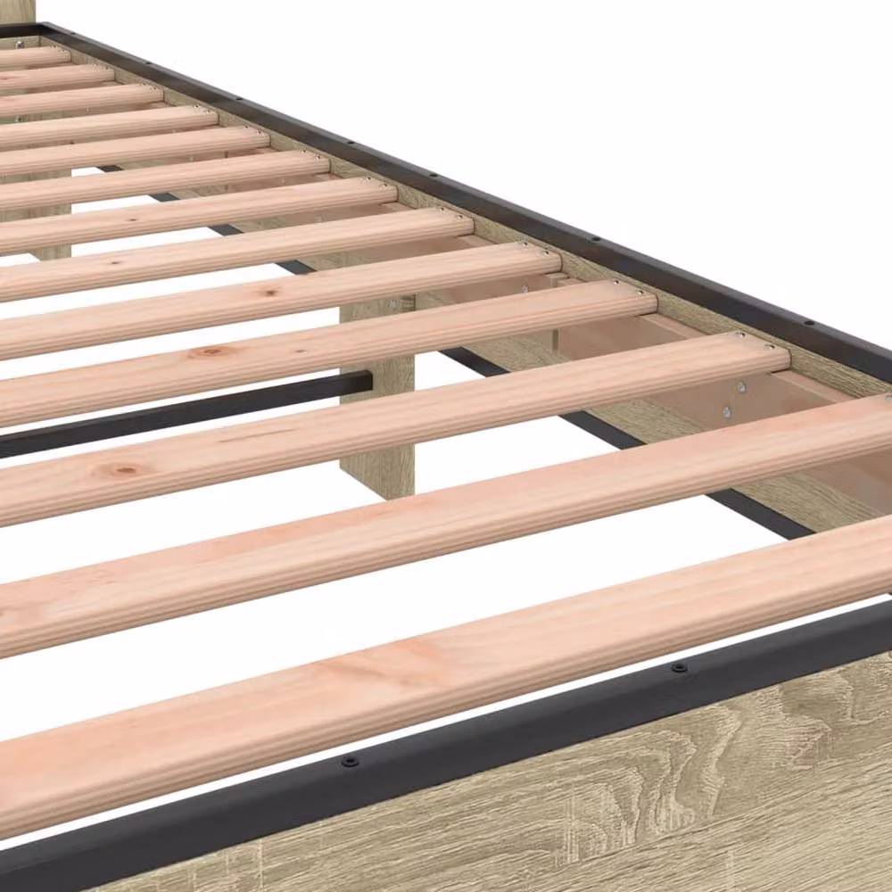 Berkfield Home Sonoma Oak Durable Bed Frame in Light Brown W/D/H: 140 x 200 x 81 cm – 3