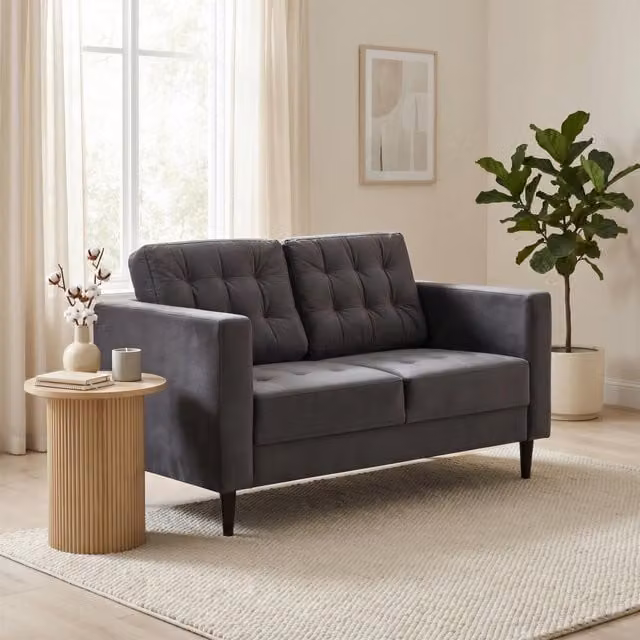 FurnitureboxUK Jade 2-Seater Modern Velvet Sofa in Dark Grey with Solid Wood Frame – 1