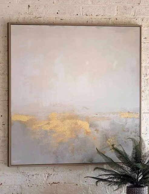Gallery Direct Ethereal Abstract Square Framed Canvas in Champagne, Beige and Gold