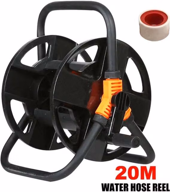 FLAVORA Black Freestanding Manual Garden Hose Pipe Reel Cart with 20m Hose – 1