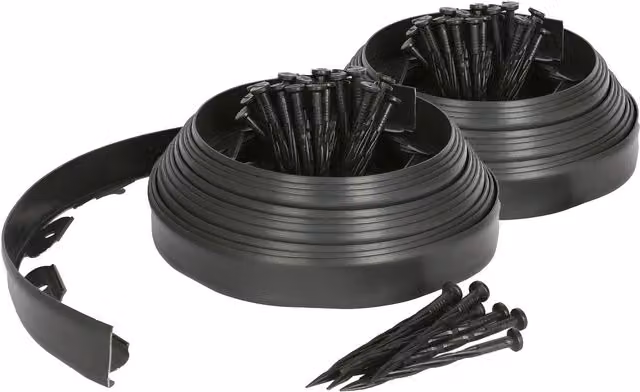 Harbour Housewares Flexible Plastic Lawn Edging Path Grass Border with Plastic Pegs, Black, 20m