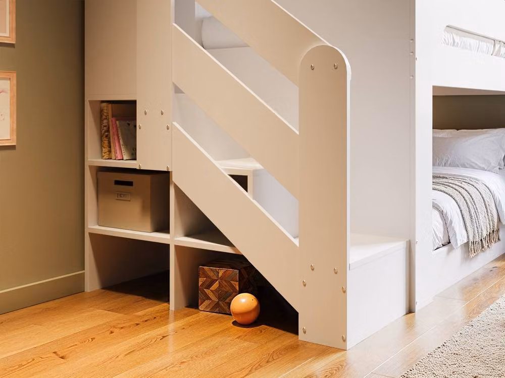 Flair Furnishings White Double Bunk Bed for Children with Staircase Storage and Side Compartments – 5