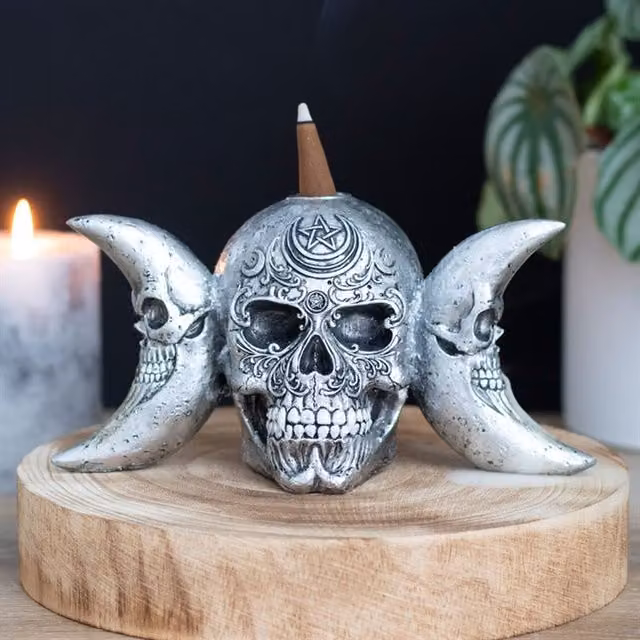 Alchemy Gothic Dark Goddess Backflow Incense Burner in Silver Metal