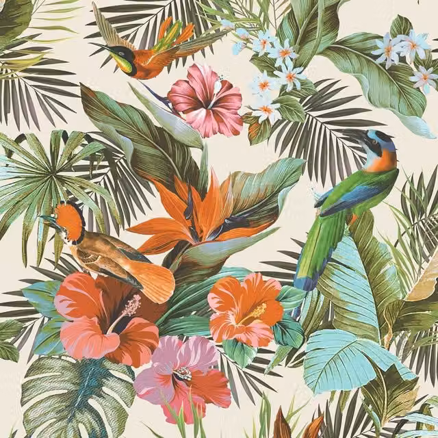 Rasch Paradise Birds Multicolour Botanical Floral Textured Vinyl Wallpaper