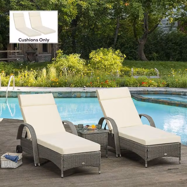 Outsunny Set of 2 Replacement Sun Lounger Cushions in Beige and White